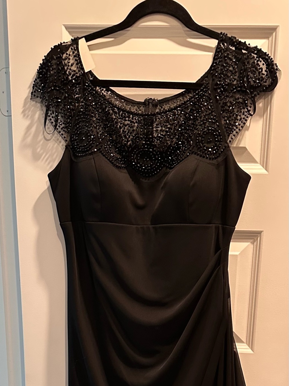 Xscape Black Beaded Neckline Maxi Dress